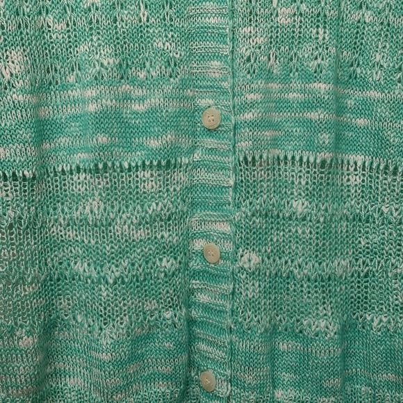 EE:SOME Womens Knit Cardigan Sweater Top Shirt Green White Button Down Size M L - Picture 11 of 12